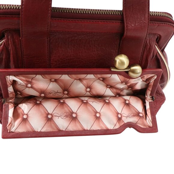 Betsey Johnson Y2K Vintage Deep Red Leather Satchel Tote Bag Purse Rare HTF - Picture 7 of 12